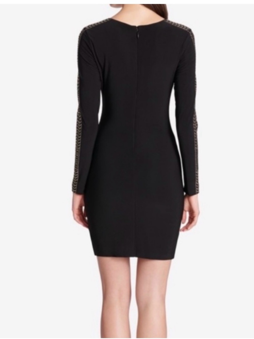 Guess Black Long-Sleeve V-Neck Dress with Gold Embellished Sleeves - Picture 2 of 6